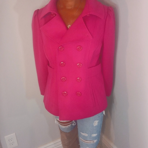 SOLD****Hot Pink Pea Coat Like New Size XL - Picture 3 of 5
